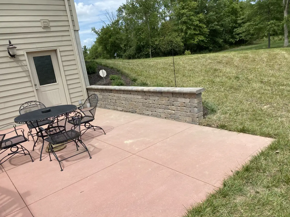 Block retaining wall installation at a residential property in Marysville, Ohio