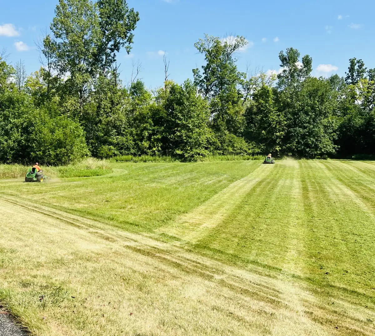 Professional lawn mowing service at a Powell, Ohio residence